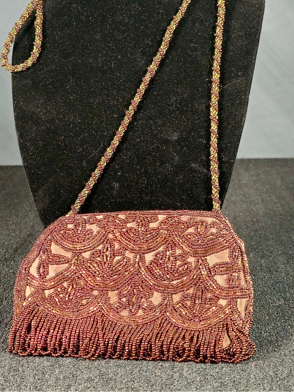 NWOT Beaded Fringe Evening Bag in Rose Gold - Vintage-Inspired Women's Clutch